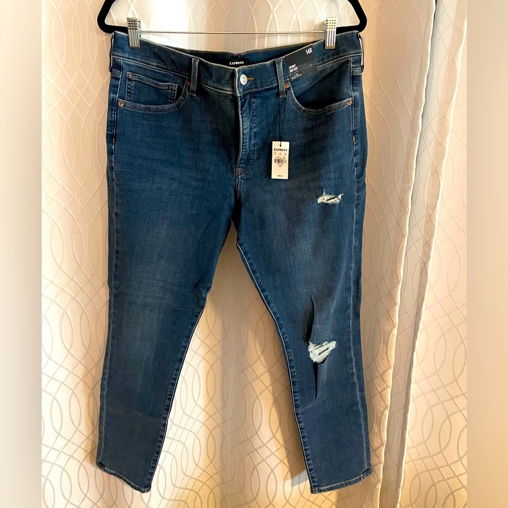 Express skinny mid rise 4 way hyper stretch jeans SZ 14R - Picture 1 of 11